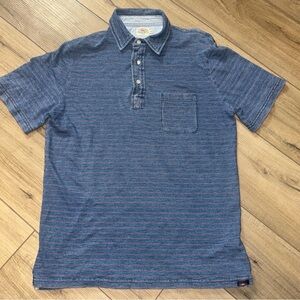 FAHERTY Indigo Beach Polo Hiking Outdoor Travel Blue Striped Workwear Mens M